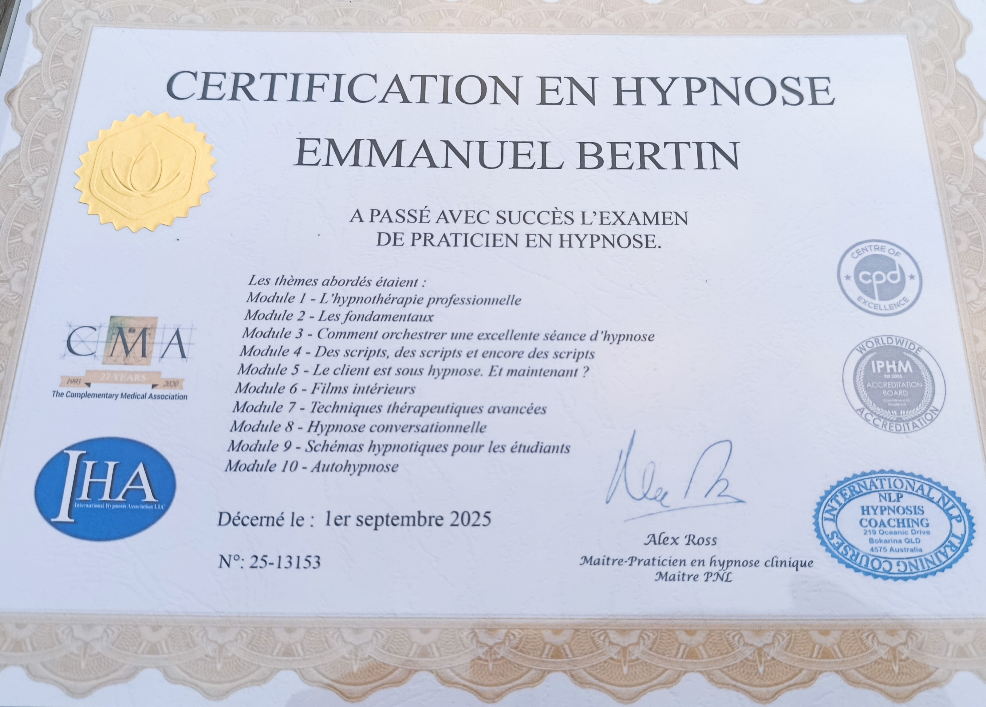 Certification en hypnose